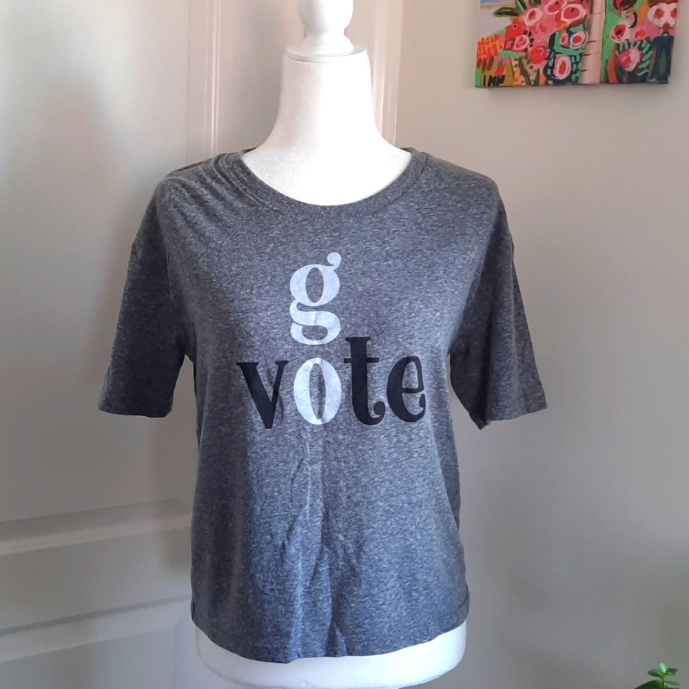 Go Vote Women's Treasures & Bond Electiin Gray Loose Fit  T'shirt size XS